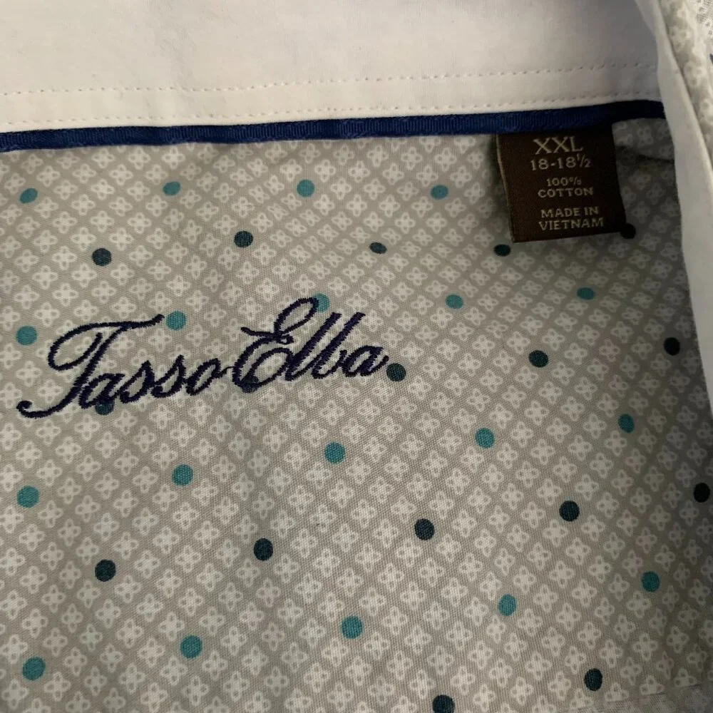 Tasso Elba Button Up Long Sleeve Shirt XXL Grey Dots Flip Cuff Cotton Collared - Picture 7 of 7